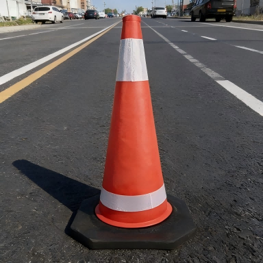 70cm Orange EVA Black Base Traffic Cone - Front View