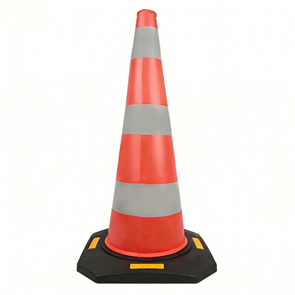 90cm Orange EVA Black Base Traffic Cone - Front View
