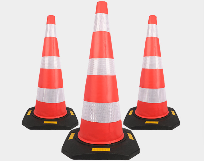 90cm Orange EVA Black Base Traffic Cone - Three Reflective Collars Detail
