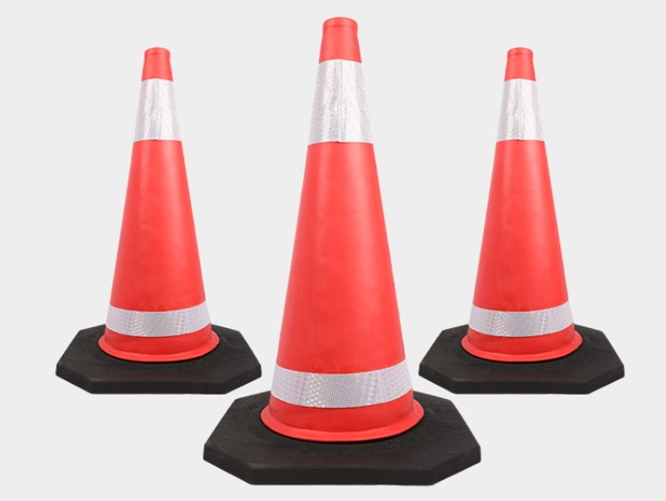 70cm Orange EVA Black Base Traffic Cone - Front View
