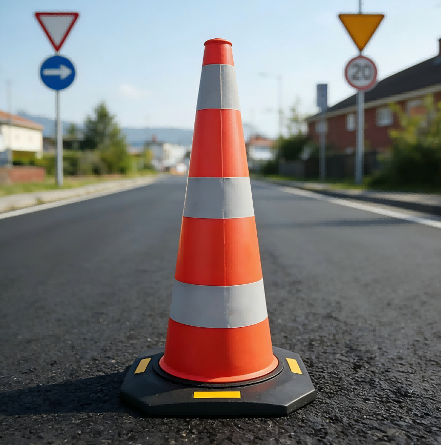 90cm Orange EVA Black Base Traffic Cone - Front View
