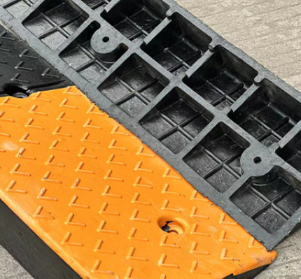 Black Yellow Chevron Pattern Curb Ramp - Side View
