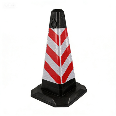 70cm Black Squared Traffic Cone Two Top Side Rings - Product View
